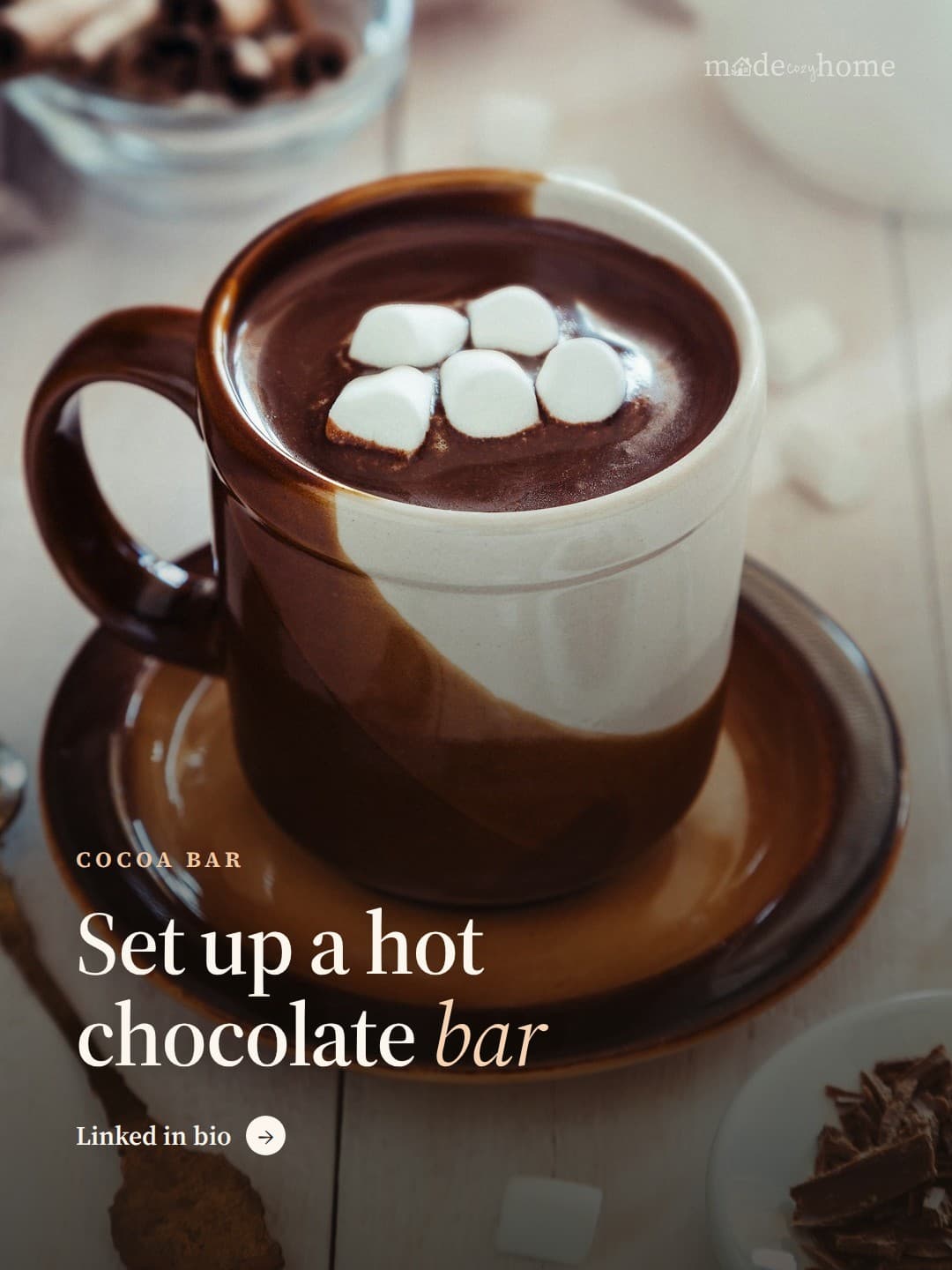 a cup of hot chocolate with marshmallows